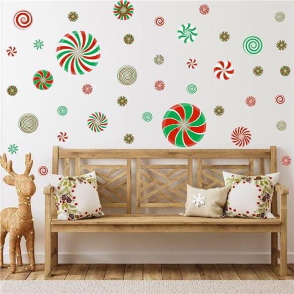 77 PCS Christmas Candy Wall Decals Floor Stickers Peppermint Xmas Party Decor - Picture 4 of 7
